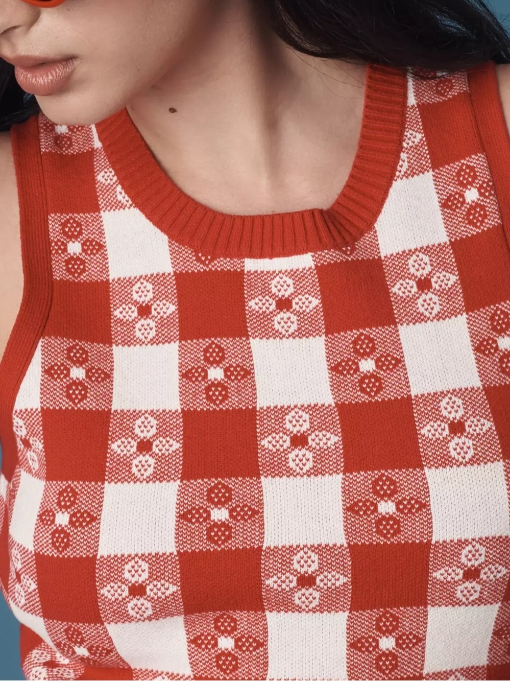 NWOT Anthropologie Rachel Antonoff Red & White Gingham Knit Mini Dress Size M - Picture 6 of 12